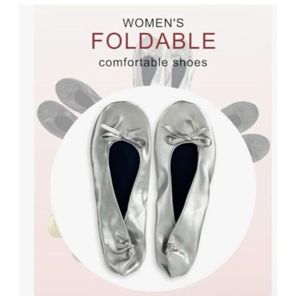 New Gudgudee Ballet Slippers Women's XL (10) Silver Roll Up With Pouch - Picture 8 of 11